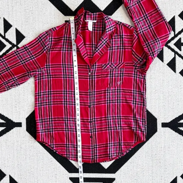 Victoria’s Secret Flannel Long PJ Set in Lipstick Bold Lurex Plaid Small - Image 5
