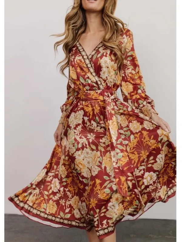 Flying Tomato Burgundy Floral Long Sleeve Maxi Dress - Image 8