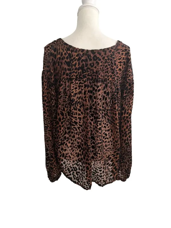 FREE PEOPLE Brown Animal Print Long Sleeve Top Size Medium - Image 4