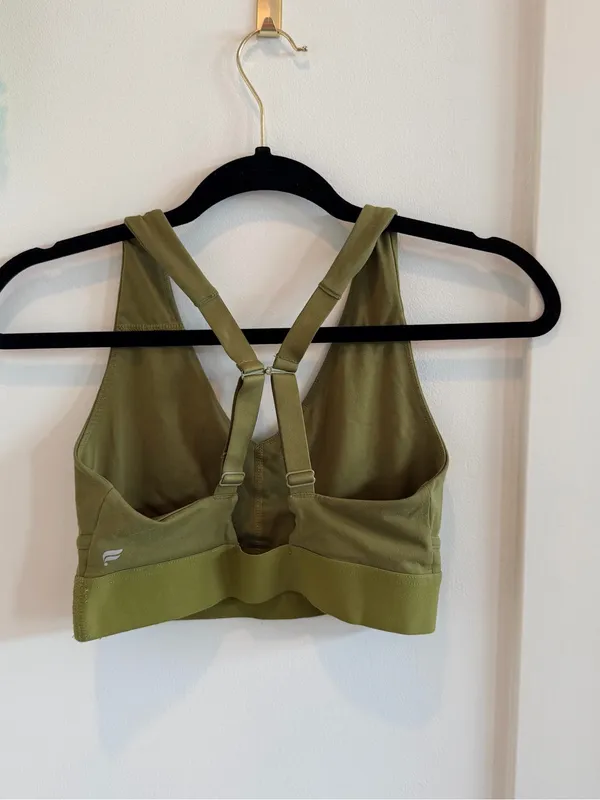 Fabletics Olive Green V-Neck Strappy Back Sports Bra - Image 4