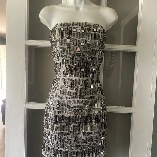 Topshop‎ Strapless Beaded Mini Dress - Image 4