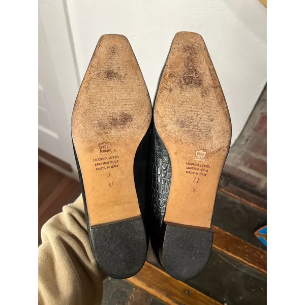 Vintage Talbots Black Croc Embossed Leather Loafers Size 7 90s Minimalist - Image 10
