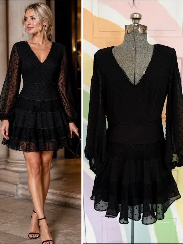 Bardot Mae Lace Tiered Swiss Dot Fit & Flare Mini Dress - Black - Size US 6🧡🍄 - Image 2