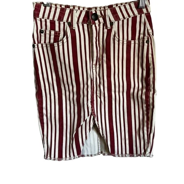 Free People Red Cream‎ Pencil Denim Skirt - Image 2