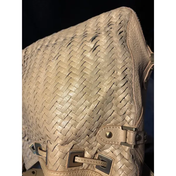 Cole Haan Genevieve Tan Woven Leather Hobo Bag Optical Weave Tassel Shoulder Bag - Image 10