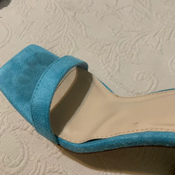 Liliana Blue Suede The Novax Strappy Lace Up Wrap Tie Open Toed High Block Heels - Image 2