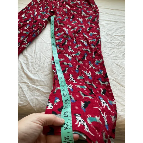 L.L.Bean Flannel Dogs with Hats Sweatpants Small Red - Image 8