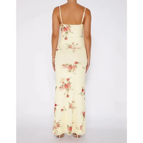Women's Yellow Floral Sleeveless Cami Camisole Maxi Bodycon Slip Tank Dress Sz S - Image 3