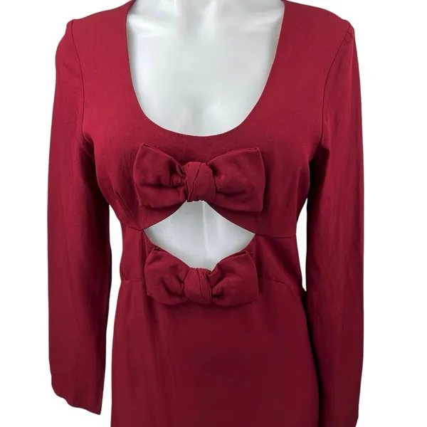 Staud Lido Womens Red Double Bow Cut Out Long Sleeve Maxi A-Line Gown Dress Sz 8 - Image 9