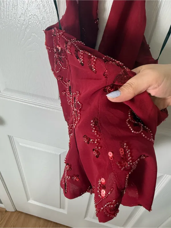 Princess Polly Twilight Zone Beaded Cowl Neck Top Red 0 - Image 3