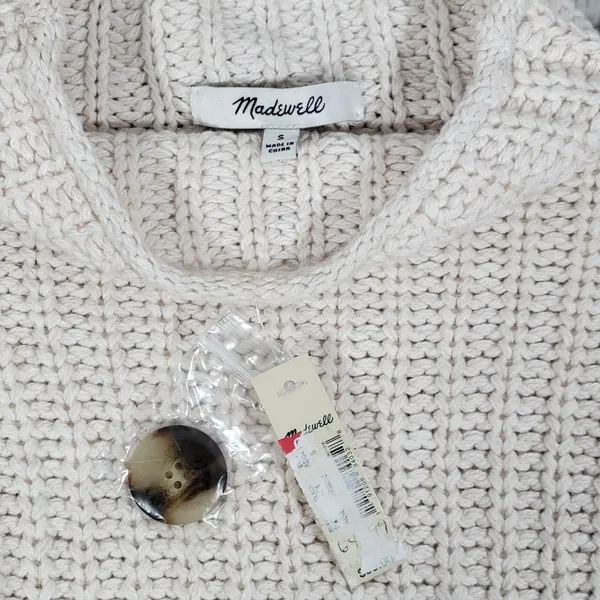 Madewell Women S Beige Chunky Knit‎ Mock Neck Button Side Wool Cotton Sweater - Image 3