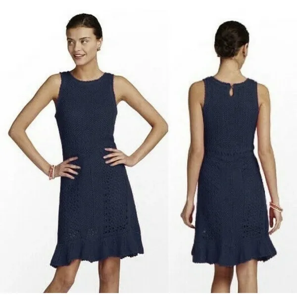 Lilly Pulitzer Molly Navy Harbor Crochet Sleeveless Sweater Dress Size Large - Image 2