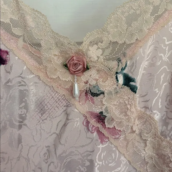 Vintage Angelique Delicate Pink Floral Lace-Trim Slip Dress - Image 2