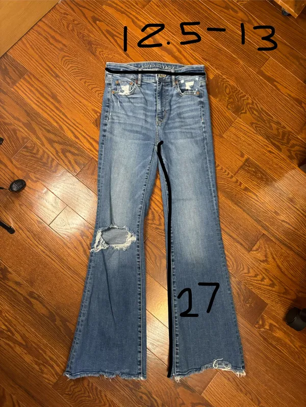 American eagle super hi rise stretch flare jeans size 0 short - Image 8