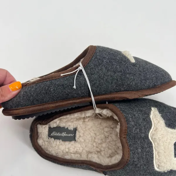 Eddie Bauer Women's Sherpa Lined Clog Slippers Dark Heather Grey Bear Motif 7-8 - Image 3
