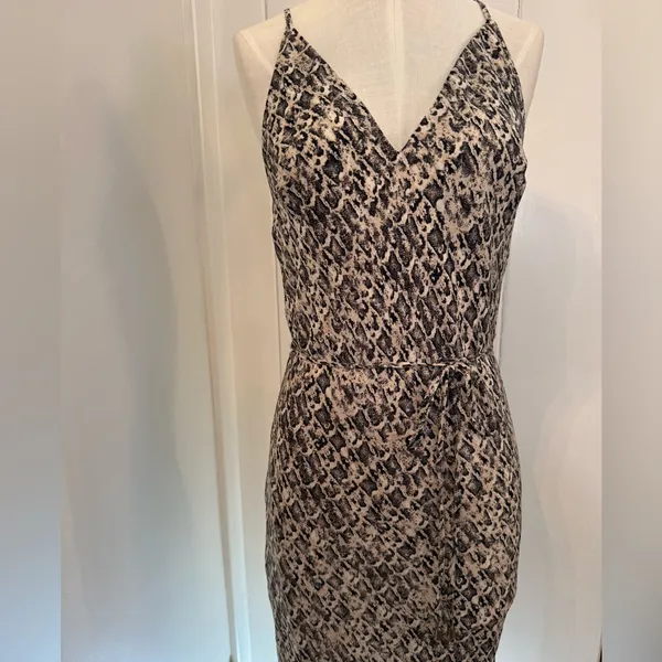 Lulu's Neutral Snake-Print Maxi Dress tie waist SZ S low back - Image 3