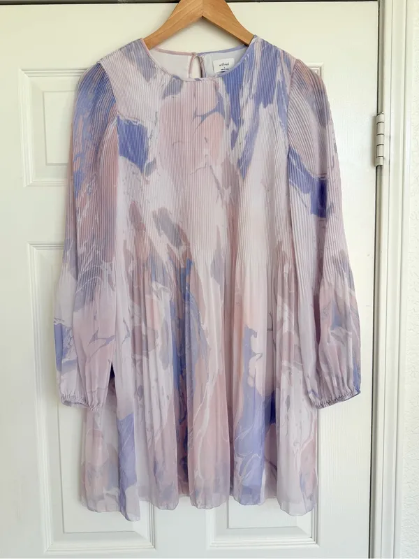Aritzia Wilfred Daydreamer Pastel Flowy Mini Dress Long Sleeve Size S Lavender - Image 2