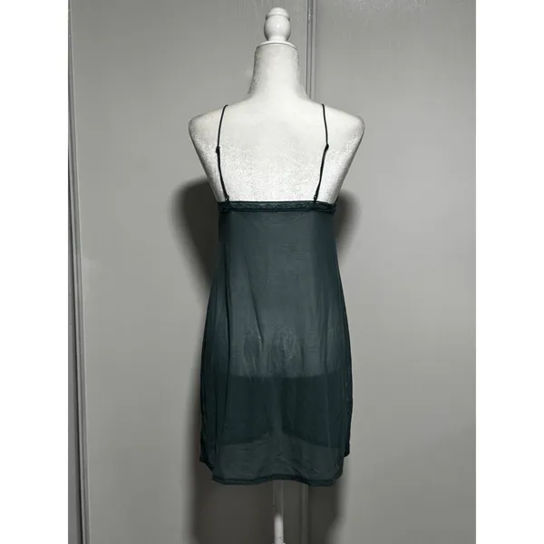 Calvin Klein Womens Sheer Mesh Lace Trim Chemise Nightgown Teal Green Sz Medium - Image 2