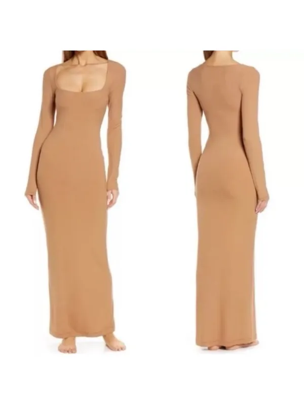 NWT SKIMS Soft Lounge Scoop Neck Maxi Dress - Camel - Image 2