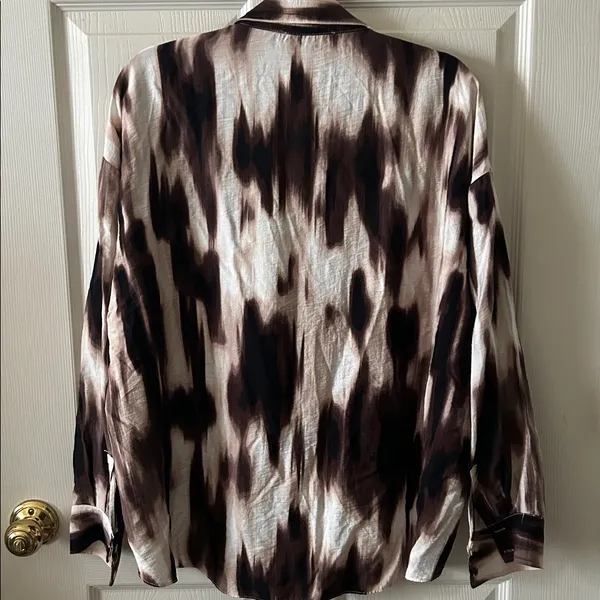 Rachel Roy‎ Womens Long Sleeve Abstract Tie Dye V-Neck Billowy Chic Top Size XL - Image 5