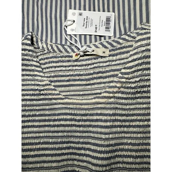 Marine Layer Darcy Smocked Poplin Dress M Pima Cotton NWT Navy Stripe - Image 15