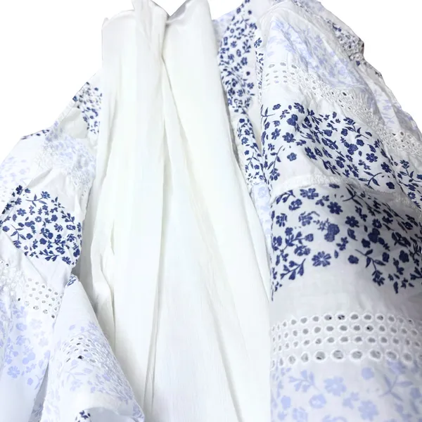 ZARA Floral Tiered Eyelet Lace Maxi Dress Medium White Blue Cottagecore Prairie - Image 9