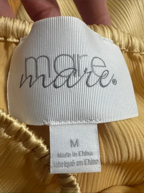 Anthropologie Mare Mare Plisse Satin Wide-Leg Pants yellow M - Image 4