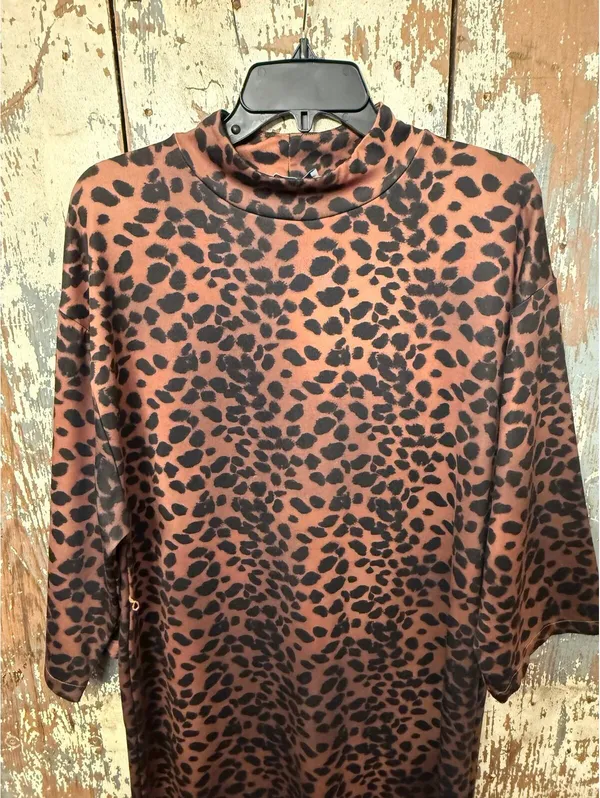 ZARA Woman Animal Leopard Print Mock Neck Stretchy Maxi Dress Large - Image 3
