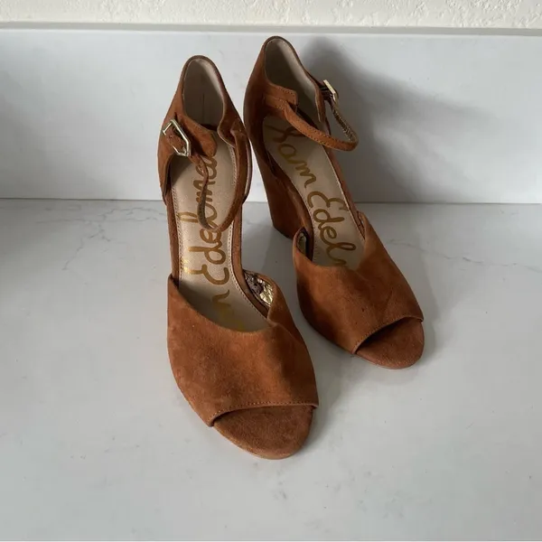 Sam Edelman Raven Open Toe Suede Wedge Tan Brown Size 7.5 - Image 3