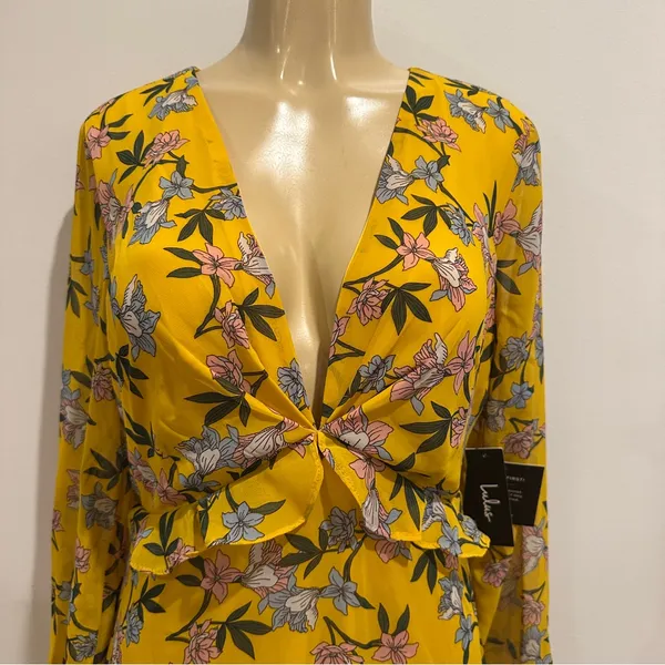 New Lulus Maxi Dress Sz M Thrive Together Yellow Floral Long Sleeves NWT - Image 2