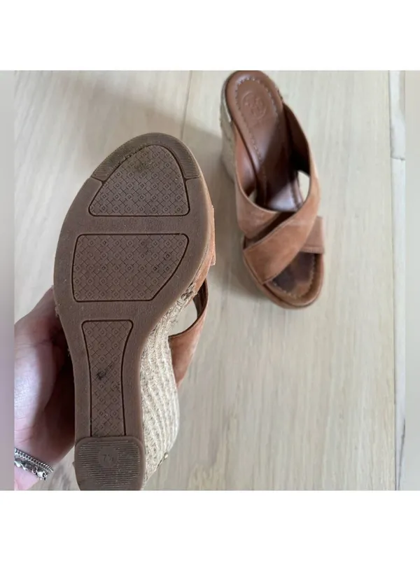 Tory Burch Wedges Shoes High Heels Brown And Gold Size 7.5 - Image 7