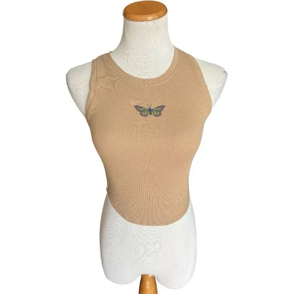 Womens American Eagle Daily Fave Butterfly Ribbed Cropped Tank Top - Sz S - Image 2