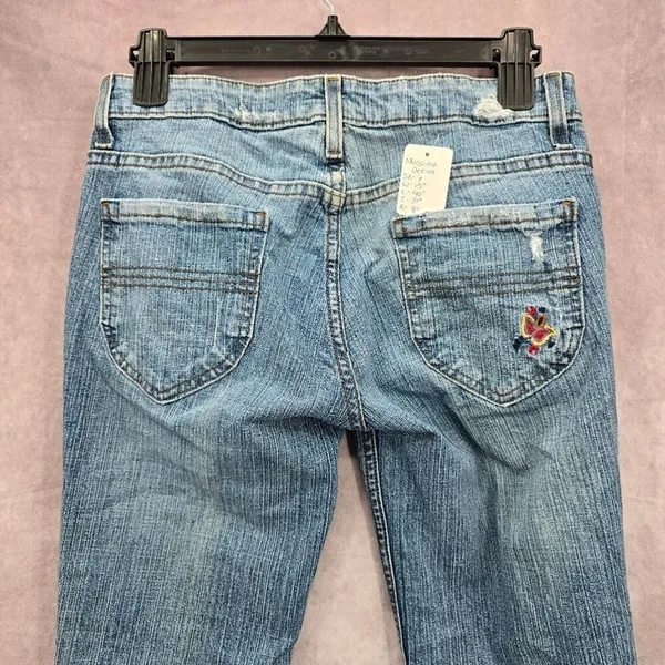 Mossimo Supply Co Denim Blue‎ Jean Flare Bottoms Floral Pants Junior Size 7 - Image 5