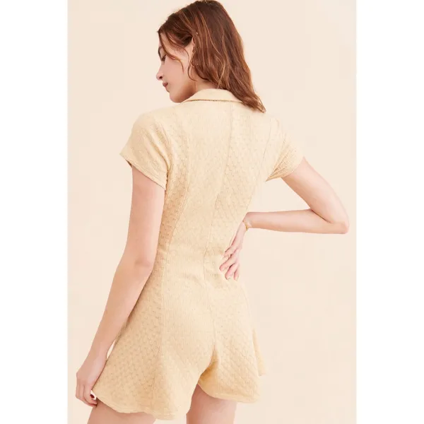 Free People FP Beach Ramona Textured Knit Button‎ Front Romper Tan Beige Large - Image 2