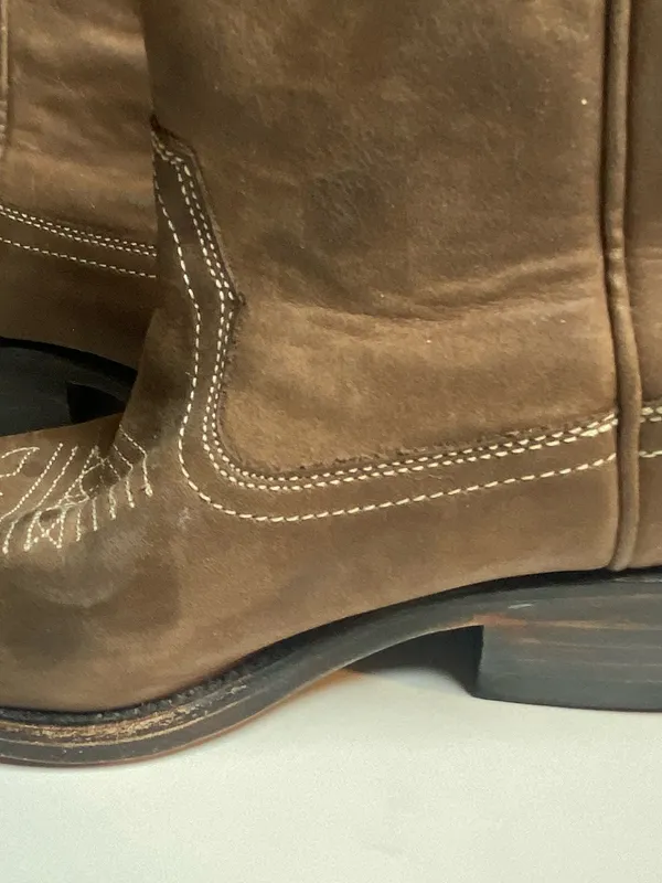 miz mooz carlitos Brown Leather Western Ankle Boots Embroidered Toe worn look 6 - Image 4