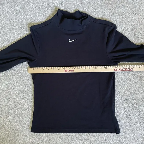 Nike Swoosh Mock-Neck Long-Sleeve Top Black Athletic Cotton Women's Size Medium - Image 9
