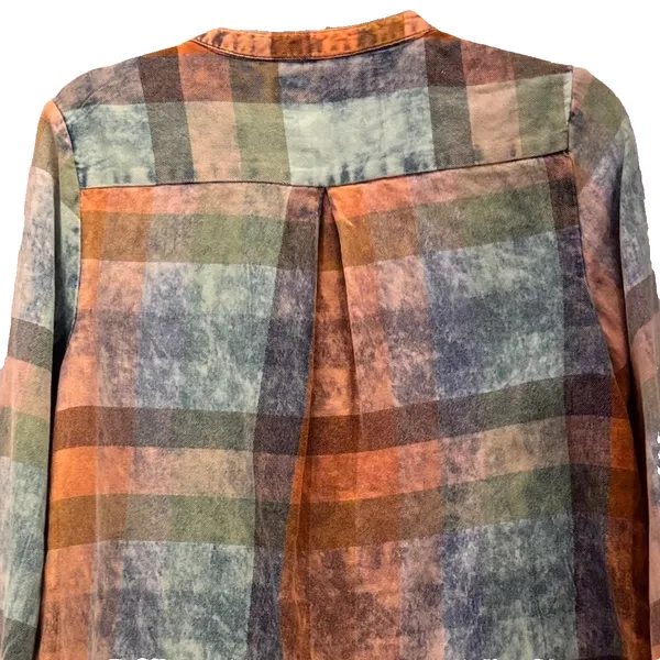 Isabella Sinclair Tunic Top Small‎ Plaid Grunge Popover Orange - Image 4