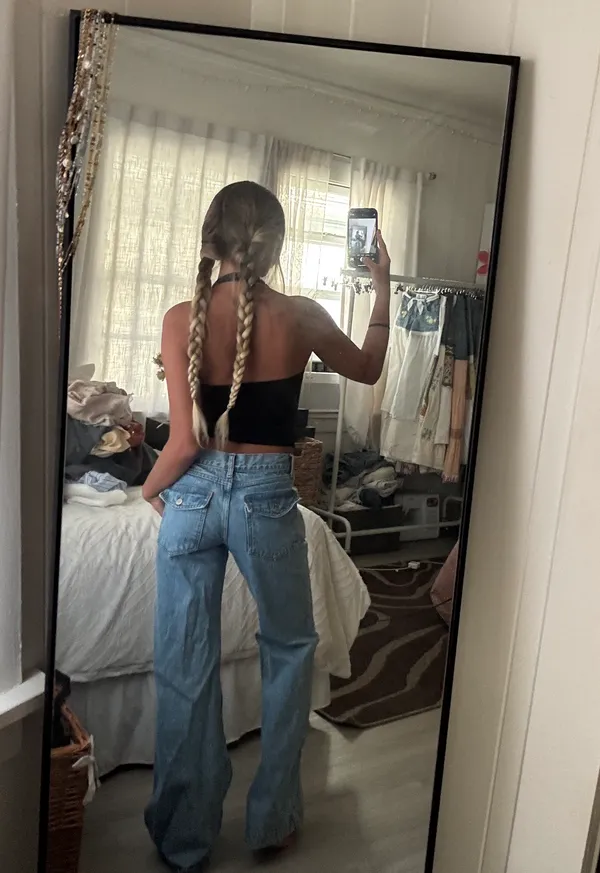 Flare Button Pocket Jeans - Image 2