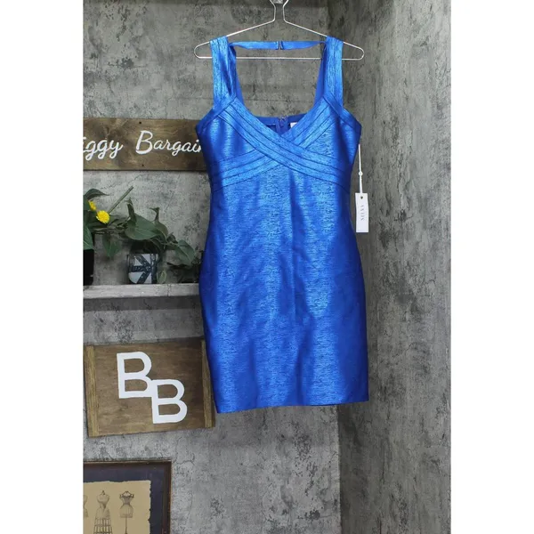 NWT Siena Sleeveless Foiled Bandage Bodycon Knit Mini Dress Saphire Blue 14 - Image 4