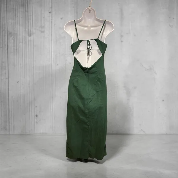 Zara Linen Blend Strappy Midi Dress in Green Size S Cowl Neck Slit - Image 4