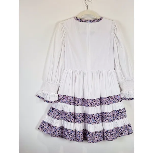 Tuckernuck Pomander Place Mini Dress White Floral Tiered Fran Puff Sleeve XS - Image 10