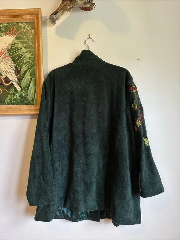 Bob Mackie Leaf Embroidered Fleece Button Down Coat Womens 3X Green - Image 5