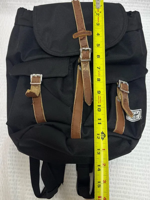Herschel Black Canvas Backpack with Brown Leather Straps - Image 12