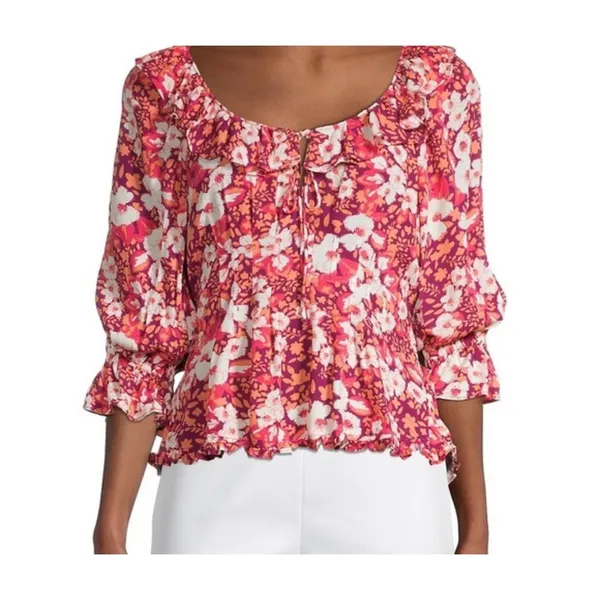 Free People Sweet‎ Memories blouse fruit punch combo boho floral ruffle size s - Image 3