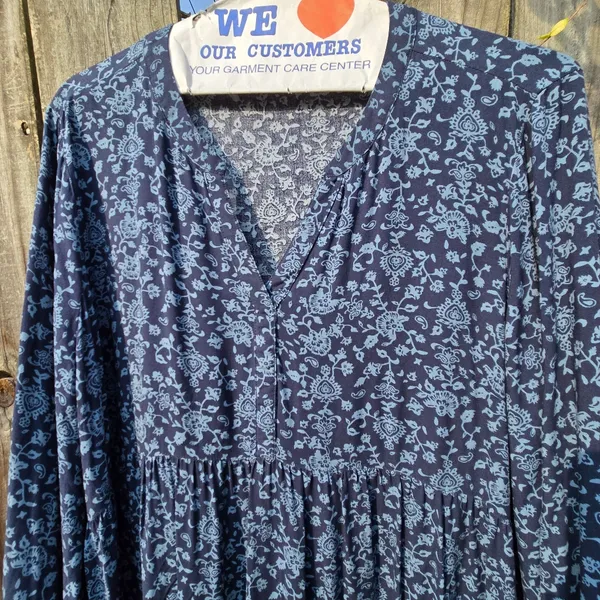 Beachlunchlounge Printed Tiered Babydoll Blue Dress XL Long Sleeves - Image 2
