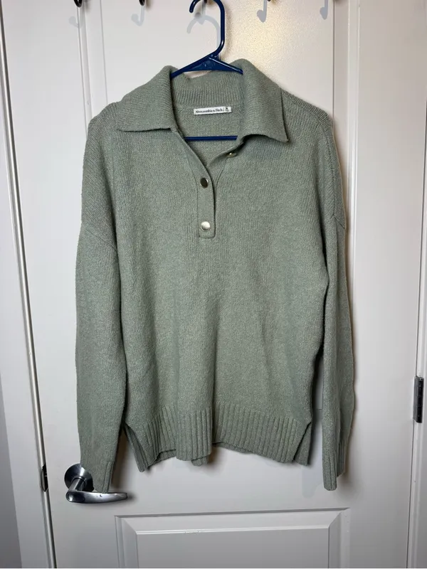 Abercrombie & Fitch Sage Green Polo Knit Pullover - Image 2