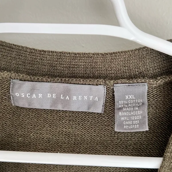 Oscar de la Renta Olive Green 90s Grandpa Button Front Cardigan Size XXL - Image 5