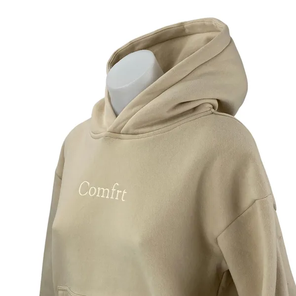 Comfrt Signature Hoodie Beige Embroidered Long Sleeve Sweater Sweatshirt Top XL - Image 3