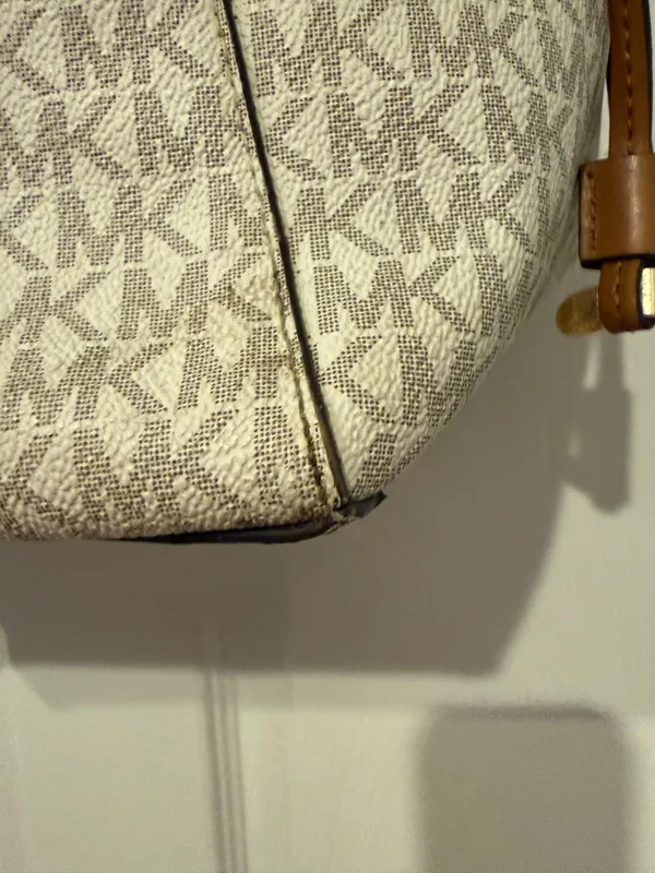 Michael Kors MK Signature Vanilla Logo Tote Bag Brown Trim - Image 9