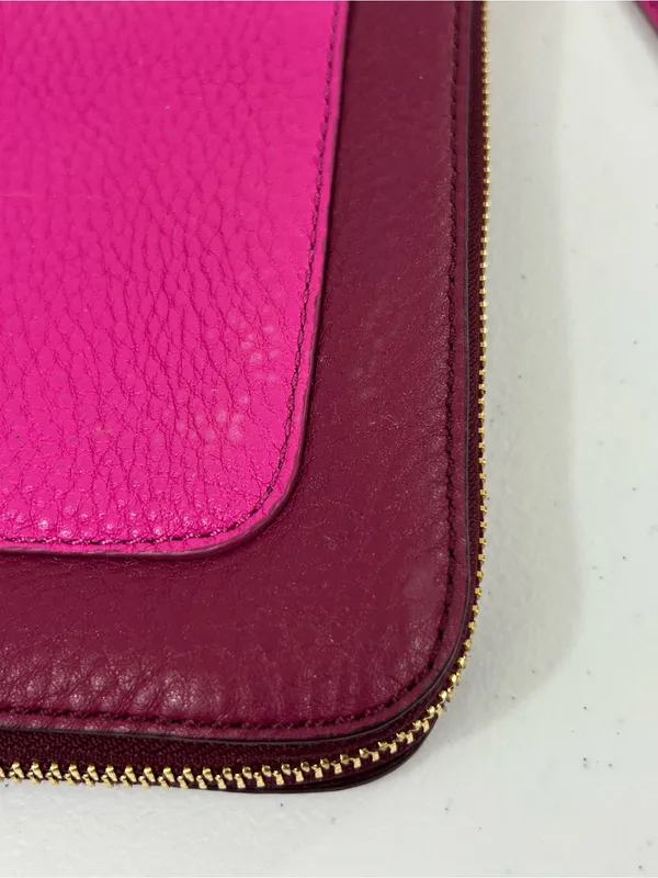 Cole Haan Pebbled Two-Tone Pink Leather Expandable Crossbody Bag - Image 13